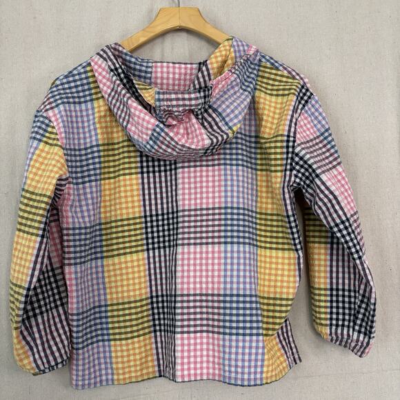 Free Assembly Women Seersucker Plaid Cropped Hoodie‎ Top Size L Colorful Preppy - Picture 8 of 8